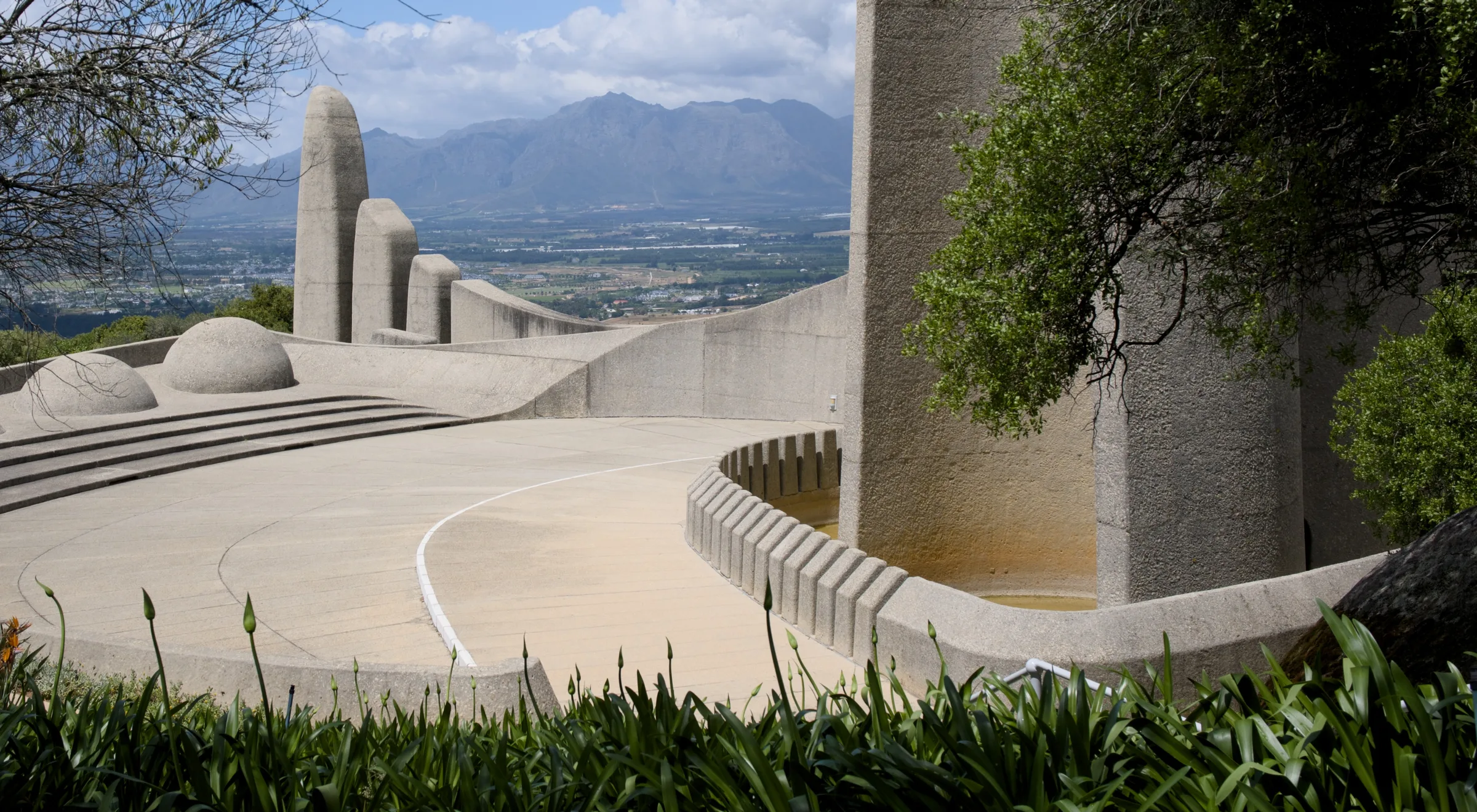 The Afrikaans Language Monument in Paarl with mountains in the background